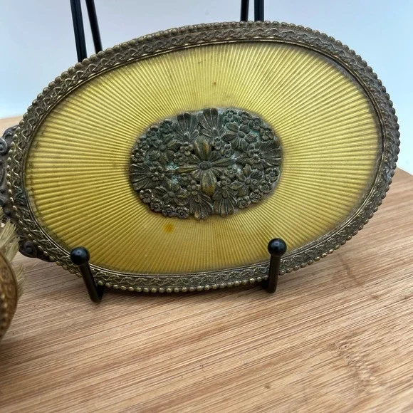 Apollo Hand Mirror & Brush Set Ormolu Filigree Floral Vanity Hollywood Regency Vanity Mirrors